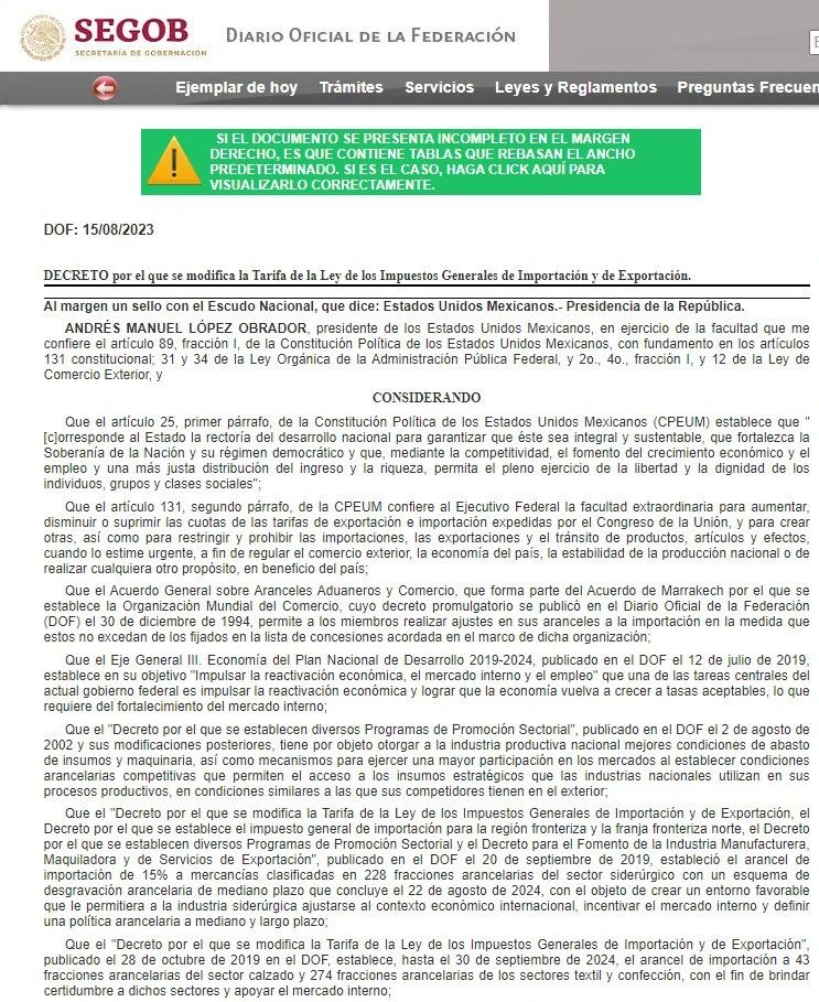 Mexico Raised Import Tariff